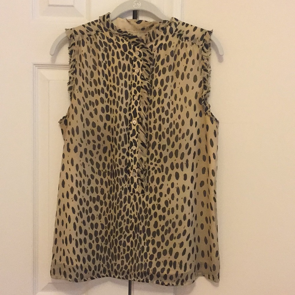 J.Crew Leopard Sleeveless Top with Ruffle Collar